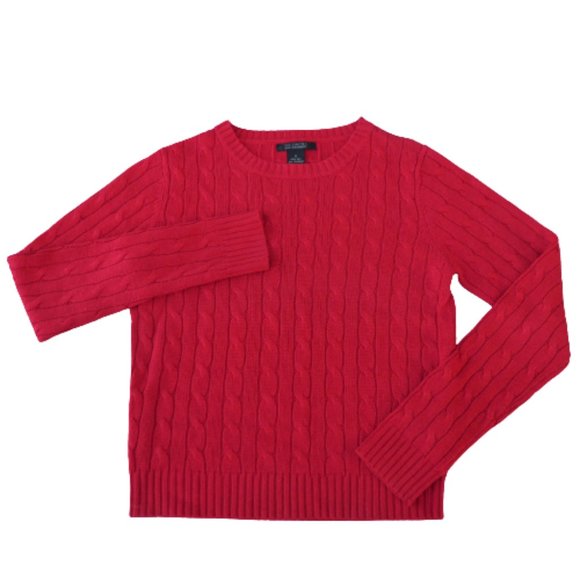 SiLK Cashmere Cable Knit Sweater Red The Limited Ribbed Crew Cuffs Waistband S - Picture 1 of 9